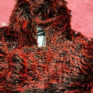 AKIRA Vibrant Red and Black Faux Fur Coat